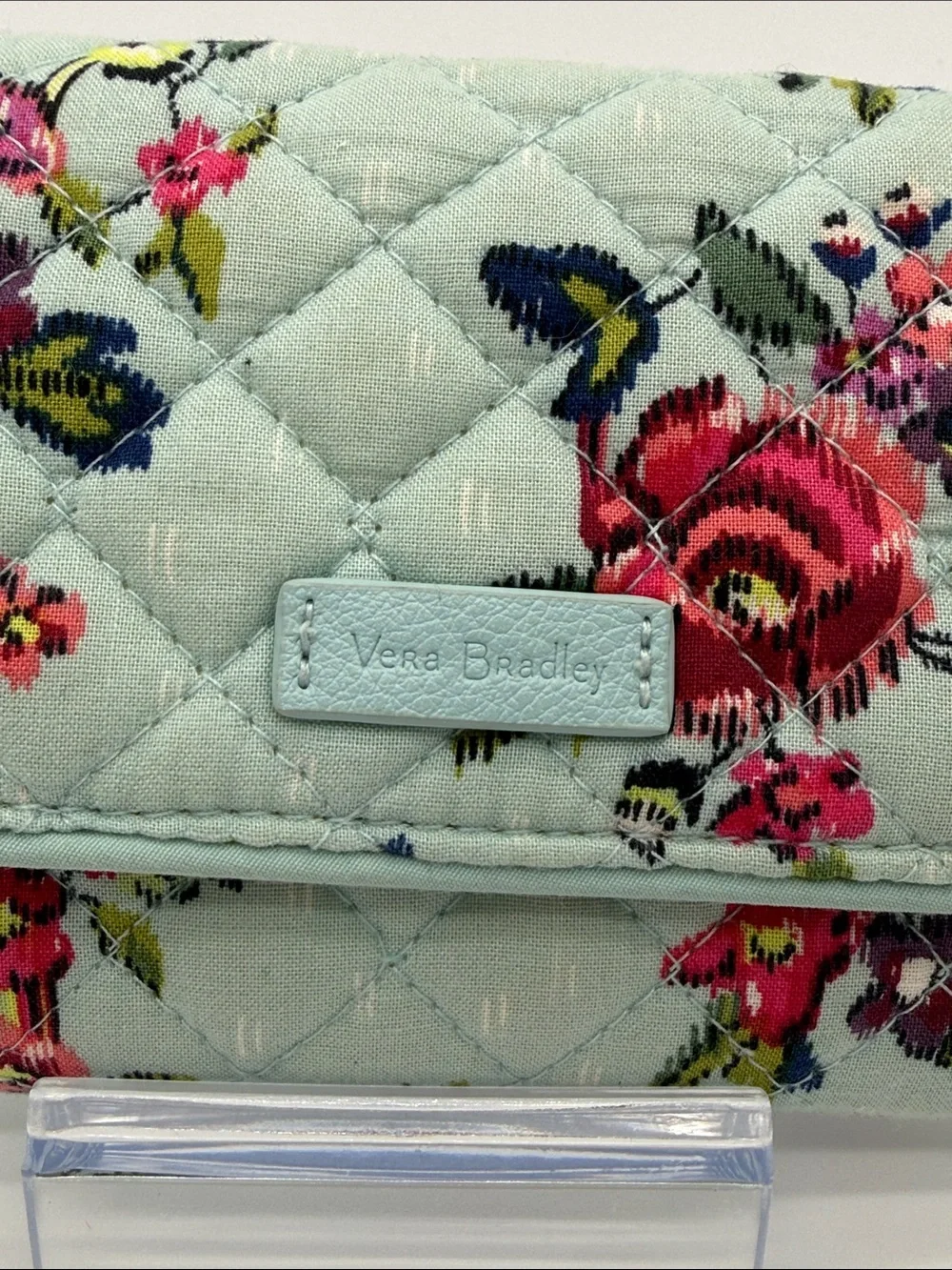 Vera Bradley Quilted Floral Trifold Wallet in Mint Green - Picture 7 of 9